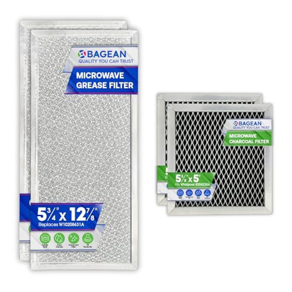 Bagean Grease Microwave Vent Filter W10208631A and Charcoal 8206230A Whirlpool Microwave Filter Replacement Combo Pack - Aluminum Mesh and Carbon Filters Combo Pack Refresh The Kitchen Stove Oven air