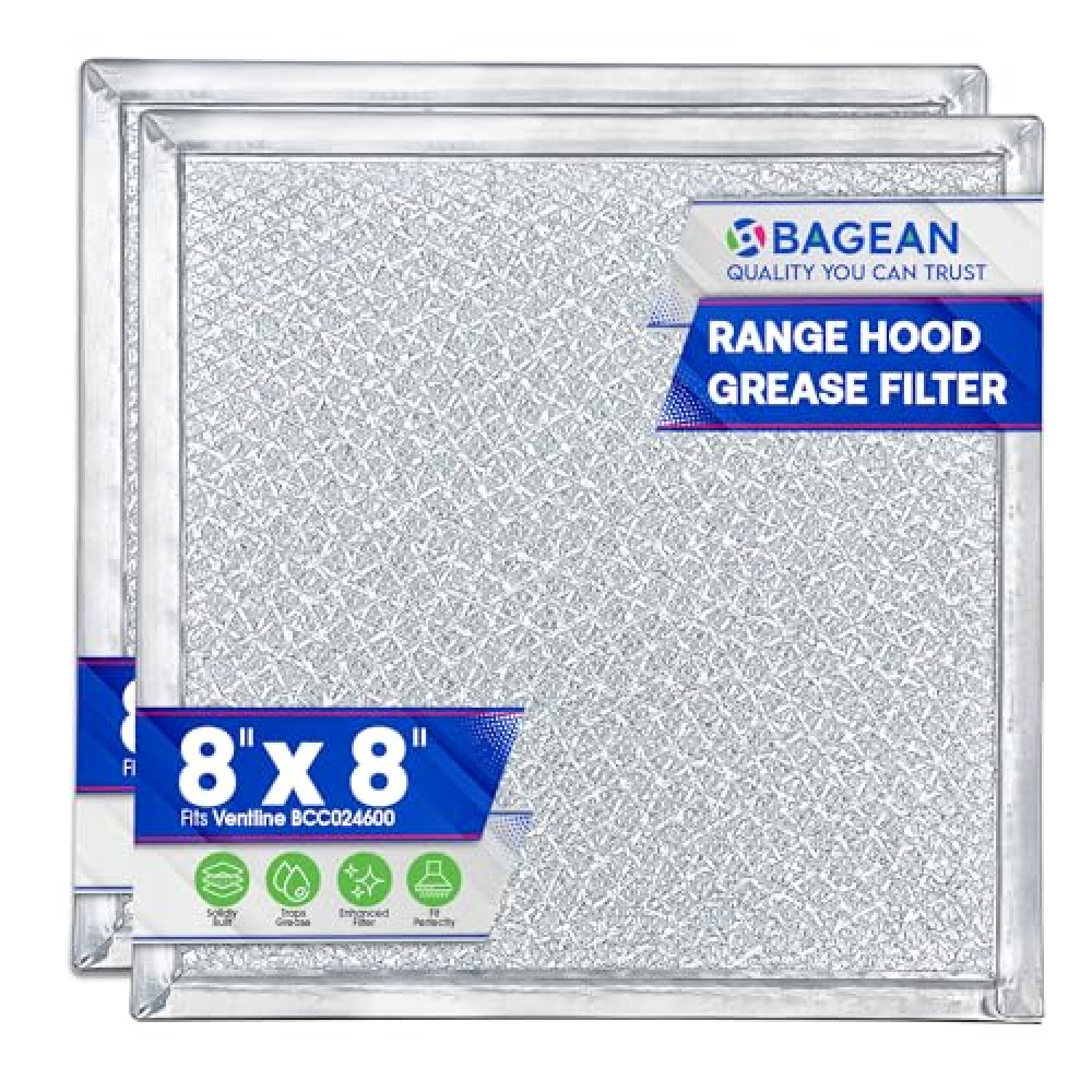 Bagean Stove Vent Filter 8x8 inch BCC024600 Compatible with Ventline Range Hood Filter Replacement for Kitchen Exhaust Fan - Aluminum Screen Blocks Grease & Filters Over Oven Air (2-Pack)
