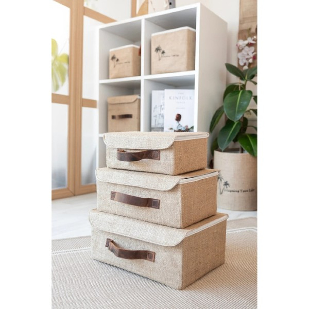 Bages Jüt Kapaklı Dolap Içi Organizer Takı, Makyaj, Banyo, Ofis Düzenleyici Saklama Kutusu 35X26X15 cm - Açık Bej - 1 Adet Eşya Saklama Kutusu Fiyatı