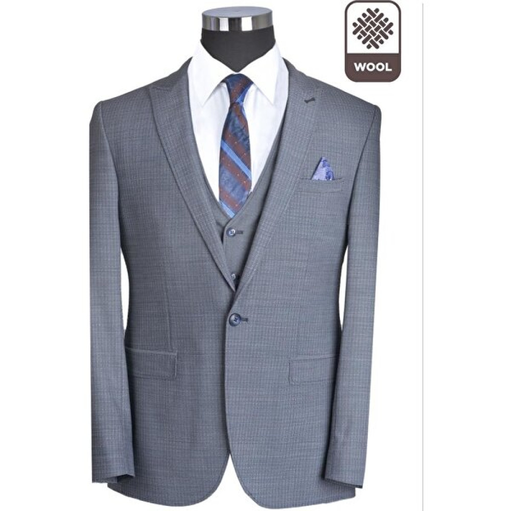 Baggi Comfort Slim Fit Desenli Yelekli Takım Elbise Lacivert Erkek Takım Elbise Fiyatı
