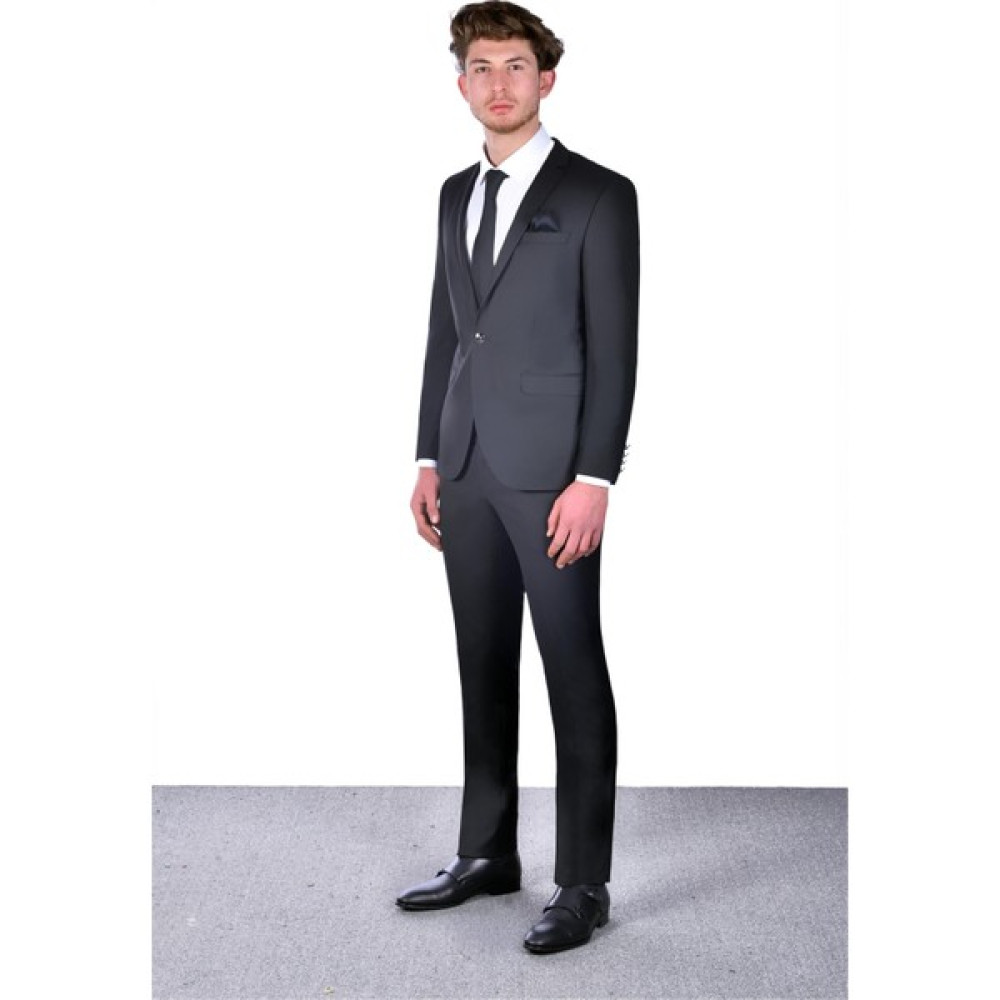 Baggi Slim Fit Düz Takım Elbise Siyah Erkek Takım Elbise Fiyatı