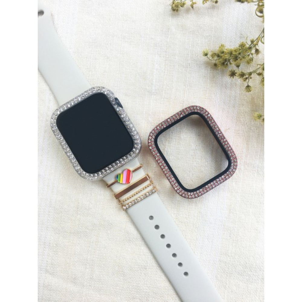 Bagies Apple Watch Uyumlu Seri 7 41 mm Parlak Taşlı Ekran Koruyucu Tam Kaplayan Kasa - Gümüş Giyilebilir Teknoloji Aksesuarları Fiyatı