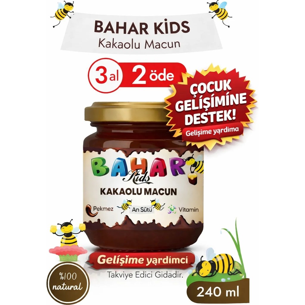 Bahar Kids iştah açıcı kilo aldıran Çocuklar İçin Özel & Arı Sütü Pekmez Bal ve Vitamin Kakaolu Macun 240 gr Diğer Fiyatı