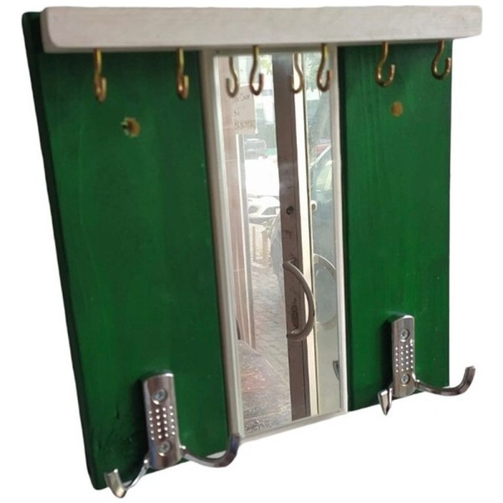 Bahat Ahşap Yeşil Beyaz Aynalı Portmanto Elbise Anahtarlık Takı Askılığı 25*25 cm - Çok Renkli Oto Boyaları Fiyatı