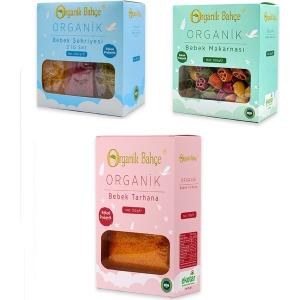 Bahçe Bebek Ek Gıda Seti Bebek TARHANA(100 Gr)- Bebek Sebzeli Şehriye (200 Gr)-Bebek Makarna (250 Gr) - Hediyesiz Bebek Mamaları Fiyatı