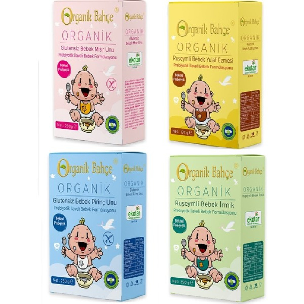 Bahçe Bebek Ek Gıda Seti Glutensiz Mısır Unu- Pirinç Unu -Ruseymli Irmik -Ruşeymli Yulaf Ezmesi - Hediyesiz Bebek Mamaları Fiyatı