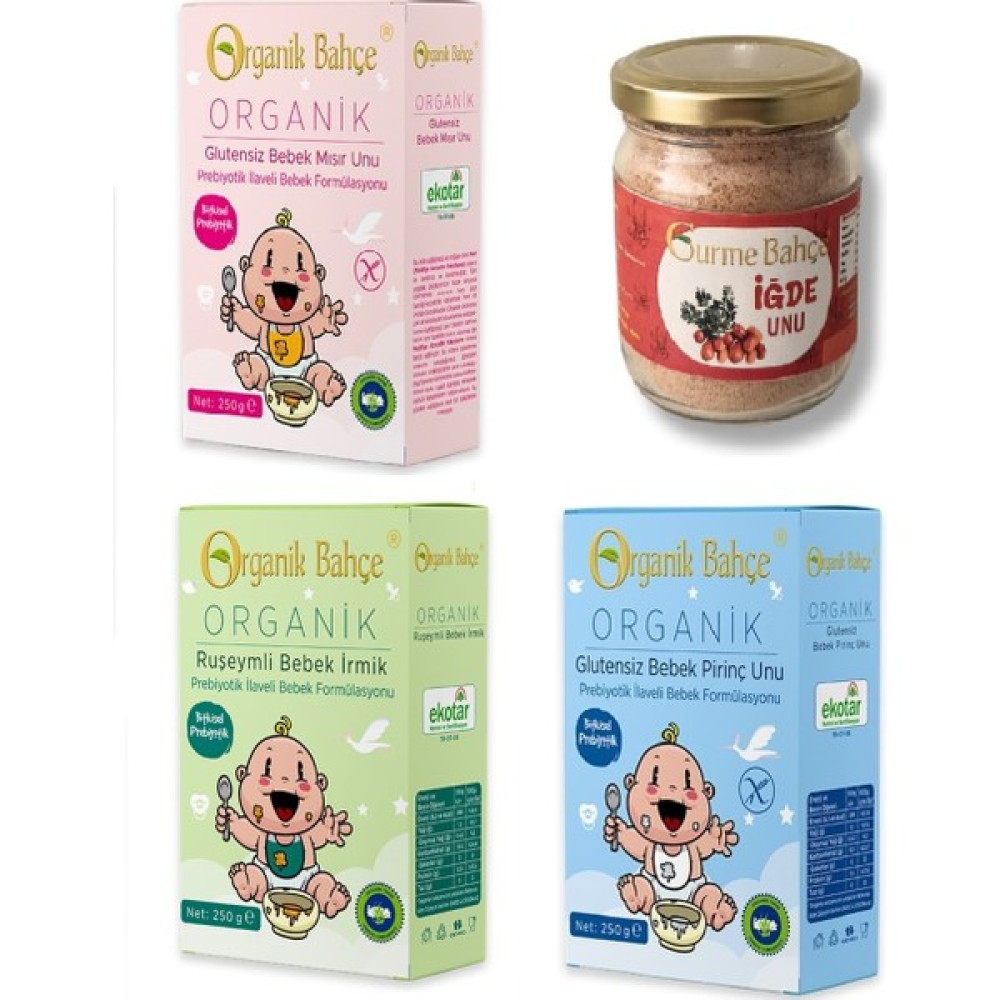 Bahçe Bebek Ek Gıda Seti Iğde Unu-Mısır Unu (Glutensiz)-Pirinç Unu (Glutensiz)-Ruşeymli Bebek Irmik - Hediyesiz Bebek Mamaları Fiyatı