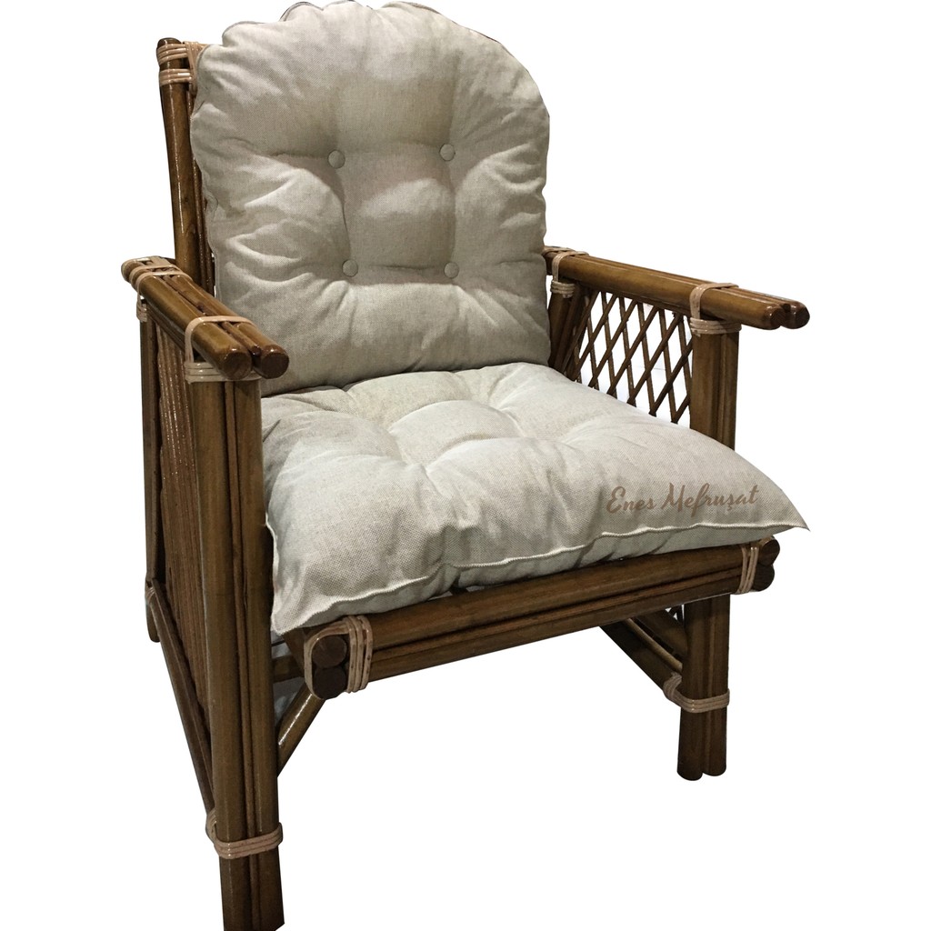 Bahçe Sandalye Minderi, Bambu Sandalye Minderi Krem (Sadece Oturma ve Sırt Minderi) - 45 x 45 cm - Krem Rengi Bahçe Sandalyesi Fiyatı