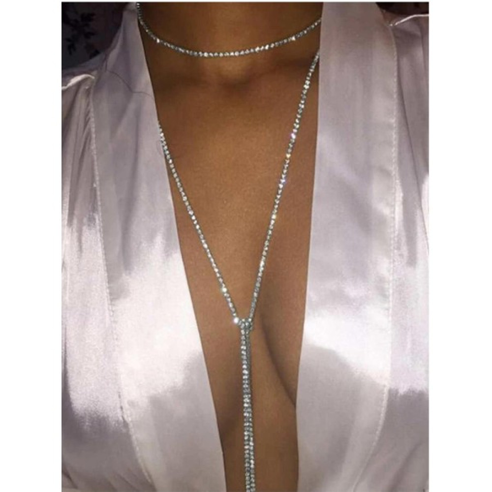 Bahels Gümüş Renk Kristal Taşlı Rhinestone Kolye Bijuteri Kolye Fiyatı