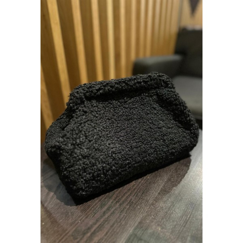 Bahels Kadın Siyah Peluş Teddy Clutch Portföy Çanta Portföy Çanta Fiyatı