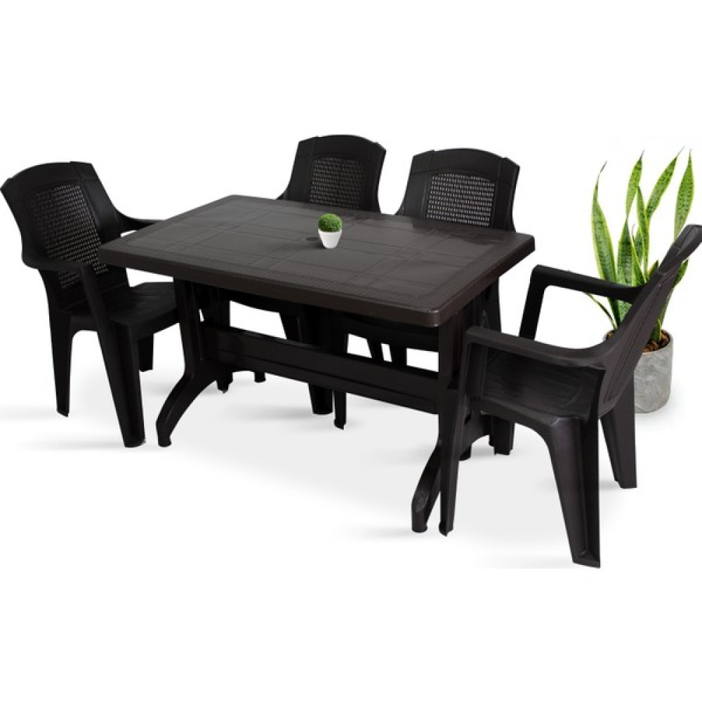 Bahex 70X120CM Wee Katlanır Ayaklı 4 Kişilik Plastik Bahçe Balkon Masa Takımı - Koyu Kahverengi Bahçe Mobilyası Takımı Fiyatı