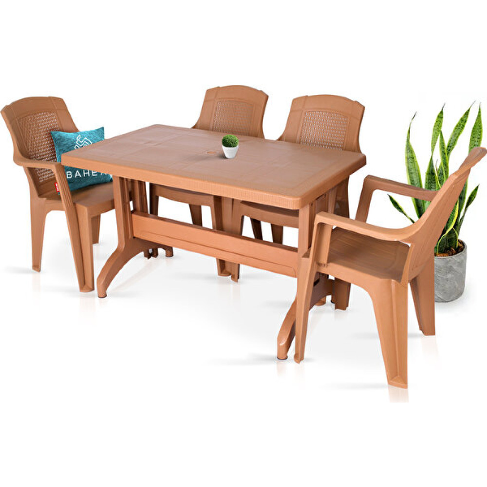 Bahex 70X120CM Wee Katlanır Ayaklı 4 Kişilik Plastik Bahçe Balkon Masa Takımı - Tik Bahçe Mobilyası Takımı Fiyatı