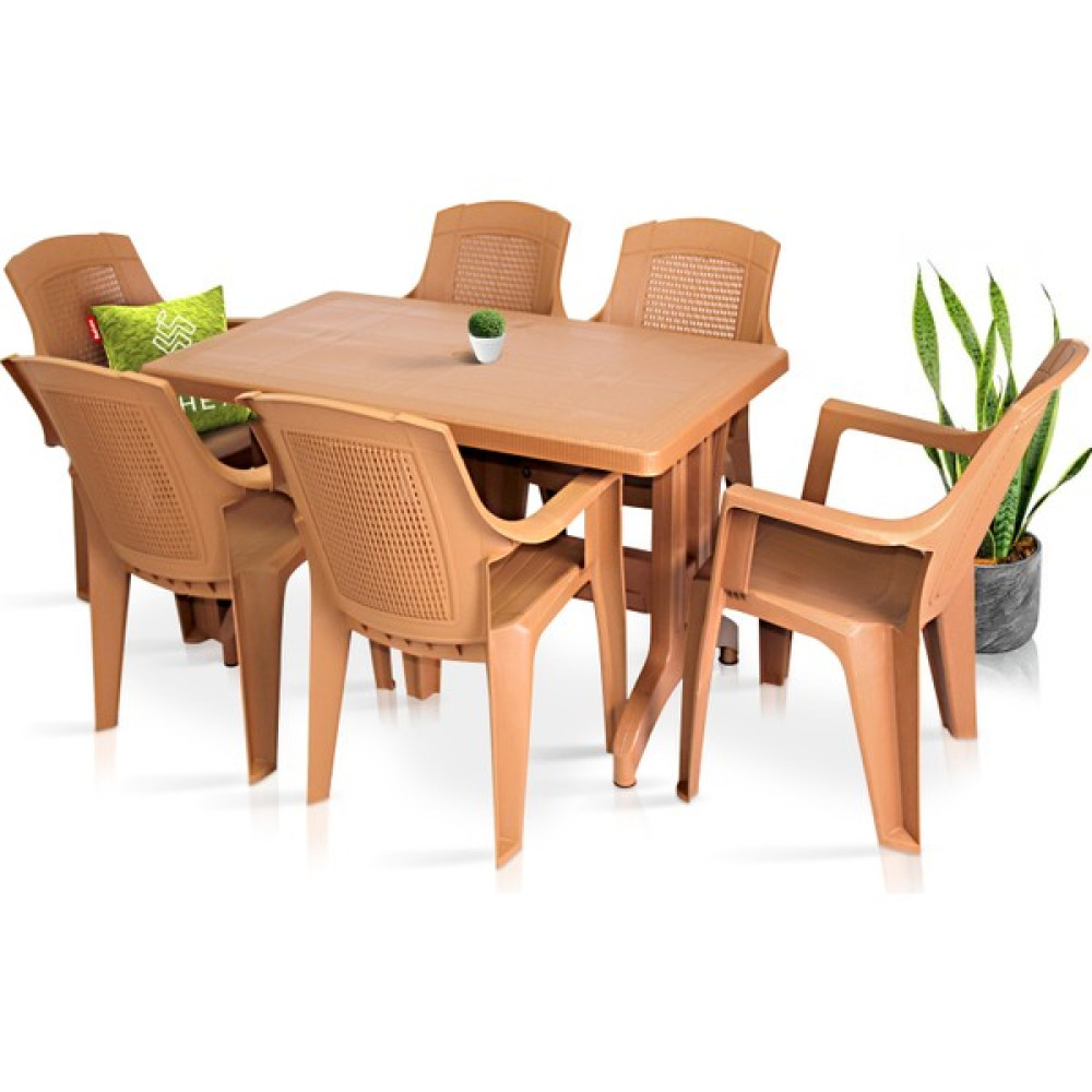 Bahex 70X120CM Wee Pro Katlanır Ayaklı 6 Kişilik Plastik Bahçe Balkon Masa Takımı - Tik Bahçe Mobilyası Takımı Fiyatı