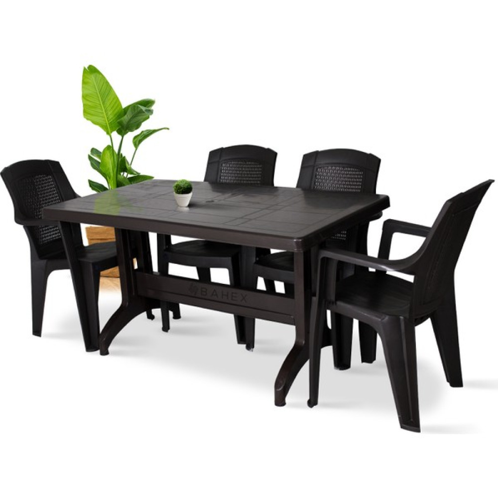 Bahex 80X140CM Furni 4 Kişilik Plastik Bahçe Balkon Masa Takımı Katlanır Ayaklı - Koyu Kahverengi Bahçe Mobilyası Takımı Fiyatı