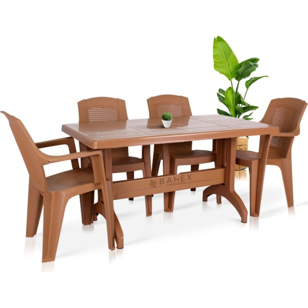 Bahex 80X140CM Furni 4 Kişilik Plastik Bahçe Balkon Masa Takımı Katlanır Ayaklı - Tik Bahçe Mobilyası Takımı Fiyatı