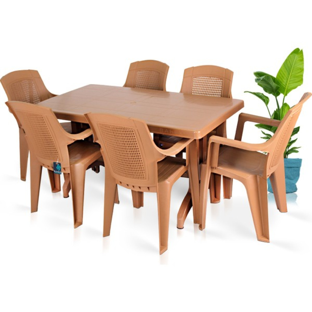 Bahex 80X140CM Furni Pro 6 Kişilik Plastik Bahçe Balkon Masa Takımı Katlanır Ayaklı - Tik Bahçe Mobilyası Takımı Fiyatı