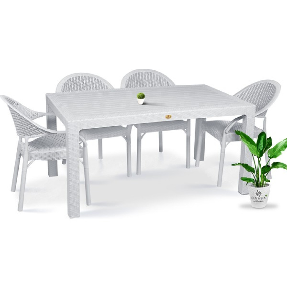 Bahex Bambu Pro 4'lü 90 x 150 cm Rattan Bahçe Balkon Masa Takımı 4 Kişilik Camsız Set Beyaz Bahçe Mobilyası Takımı Fiyatı