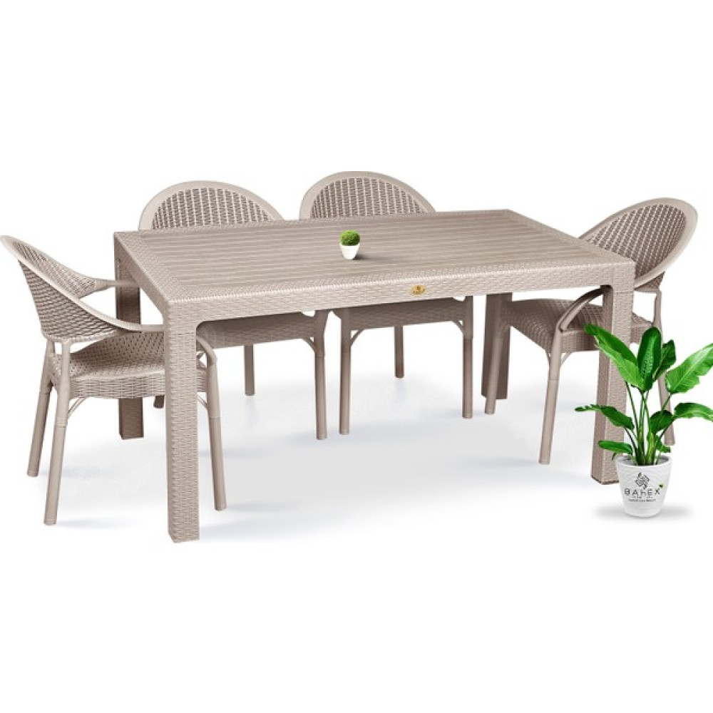 Bahex Bambu Pro 4'lü 90 x 150 cm Rattan Bahçe Balkon Masa Takımı 4 Kişilik Camsız Set Cappuccino Bahçe Mobilyası Takımı Fiyatı