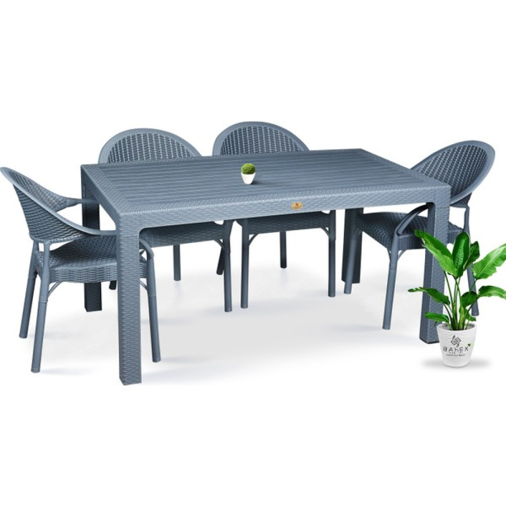 Bahex Bambu Pro 4'lü 90X150CM Rattan Bahçe Balkon Masa Takımı 4 Kişilik Camsız Set Antrasit Bahçe Mobilyası Takımı Fiyatı