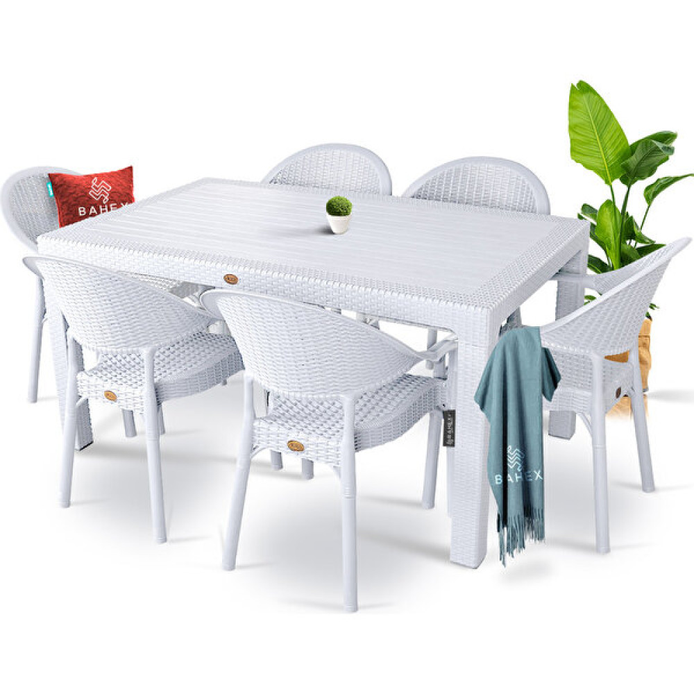 Bahex Bambu Pro 90X150CM Rattan Bahçe Balkon Masa Takımı 6 Kişilik Camsız Set - 1 Bahçe Mobilyası Takımı Fiyatı