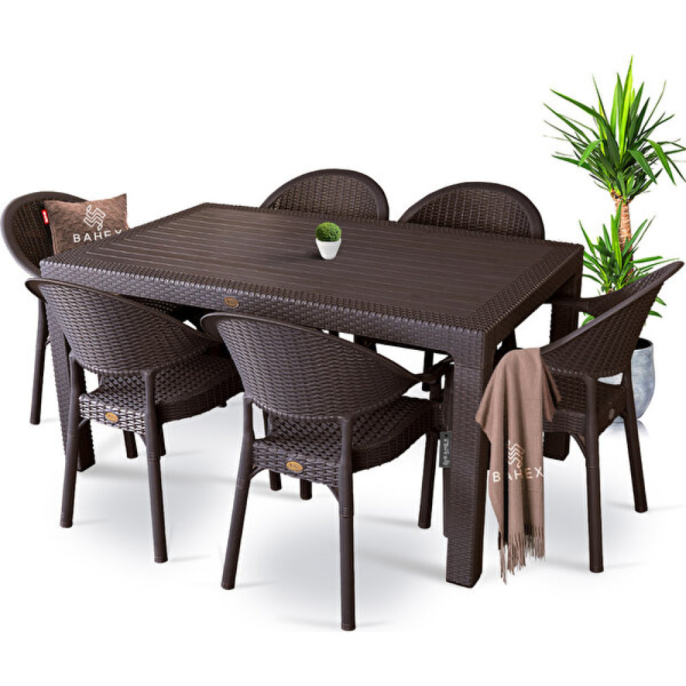 Bahex Bambu Pro 90X150CM Rattan Bahçe Balkon Masa Takımı 6 Kişilik Camsız Set - Kahverengi Bahçe Mobilyası Takımı Fiyatı