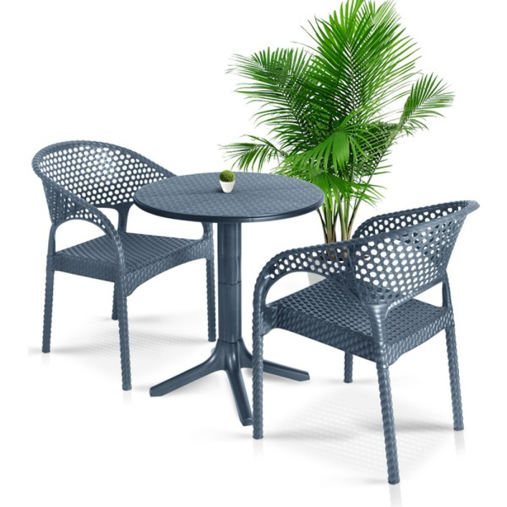 Bahex Bella Bistro Set Balkon Masa Sandalye Seti 60 cm Yuvarlak Masa Takımı 2 Kişilik Rattan Balkon Set - Antrasit Bahçe Mobilyası Takımı Fiyatı