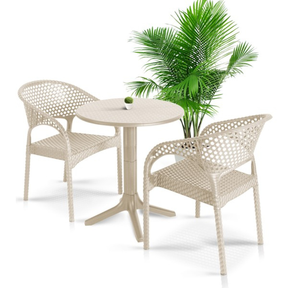 Bahex Bella Bistro Set Balkon Masa Sandalye Seti 60 cm Yuvarlak Masa Takımı 2 Kişilik Rattan Balkon Set - Cappuccino Bahçe Mobilyası Takımı Fiyatı