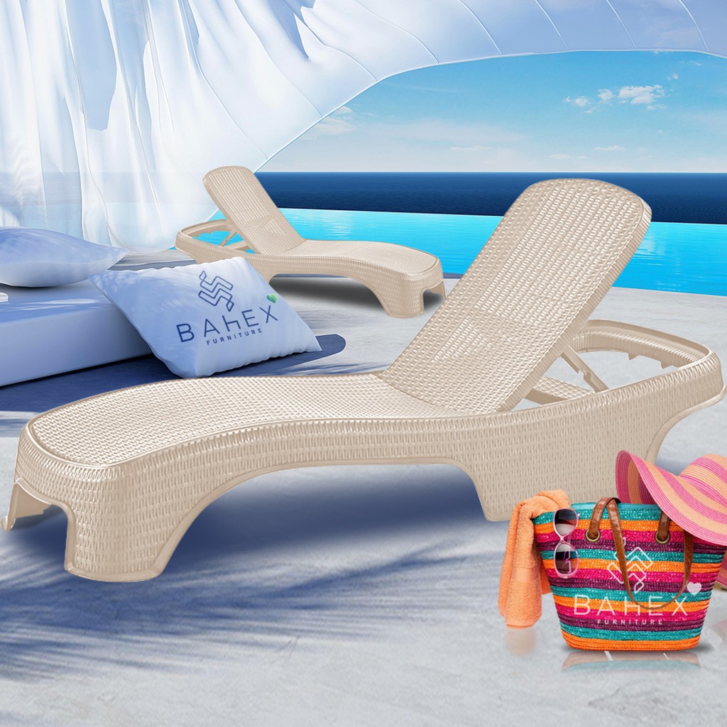 Bahex Brezza Royal Rattan Şezlong 2 Adet 2536 Lüx Havuz & Plaj Şezlongu 3 Kademeli Katlanır - Krem Şezlong Fiyatı