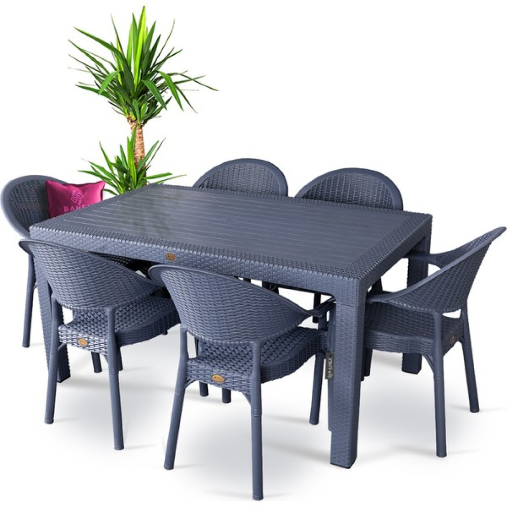 Bahex Capissi Bambu Camsız 6 Kişilik Rattan Balkon Bahçe Masa Takımı Lav Gri Antrasit Bahçe Mobilyası Takımı Fiyatı