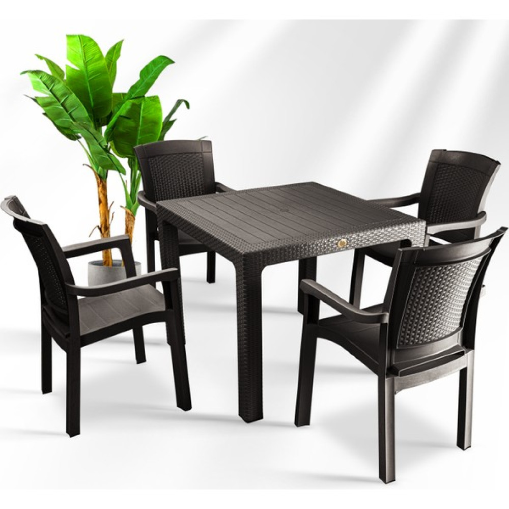 Bahex Ella 90 x 90 cm Camsız Rattan Bahçe / Balkon Masa Takımı 4 Kişilik - Kahverengi Bahçe Mobilyası Takımı Fiyatı