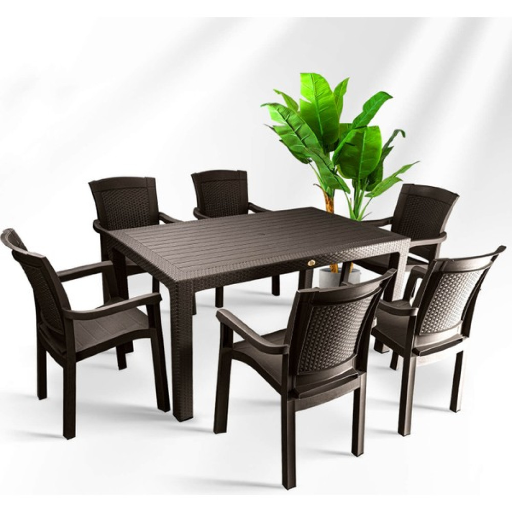 Bahex Siena 90 x 150 cm Rattan Bahçe & Balkon Masa Takımı 6'lı Set - Bahçe Mobilyası Camsız - Cappuccino Bahçe Mobilyası Takımı Fiyatı