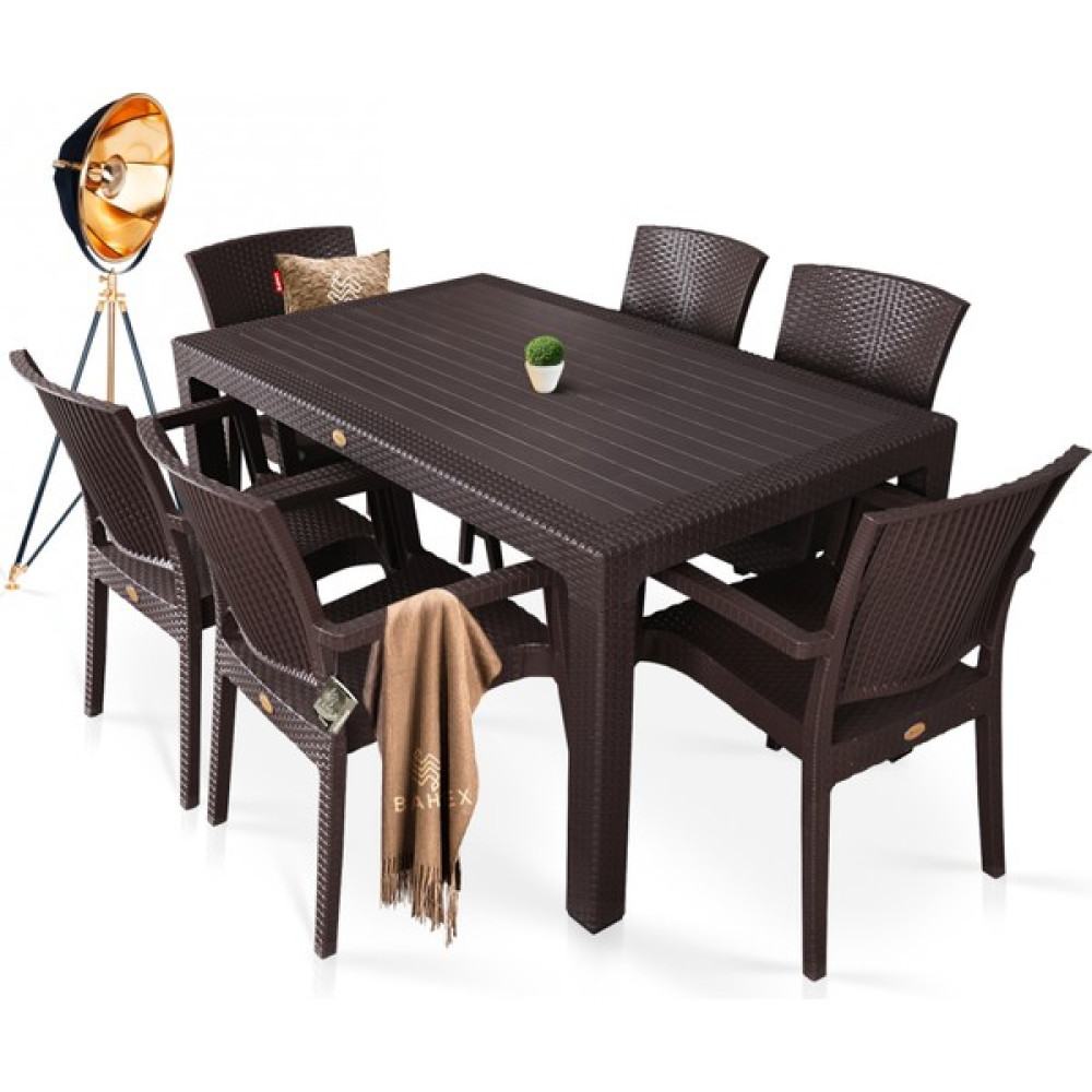 Bahex Zeugma Pro 90 x 150 cm Rattan Bahçe Balkon Masa Takımı 6 Kişilik Camsız Set - Kahverengi Bahçe Mobilyası Takımı Fiyatı