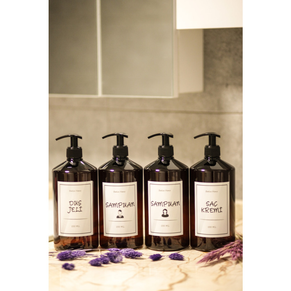 Bahloo Home 4lü 1000 ml Sert Plastik Amber Erkek Şampuan&kadın Şampuan&duş Jeli&saç Kremi Şişesi Seti Sabunluk Fiyatı