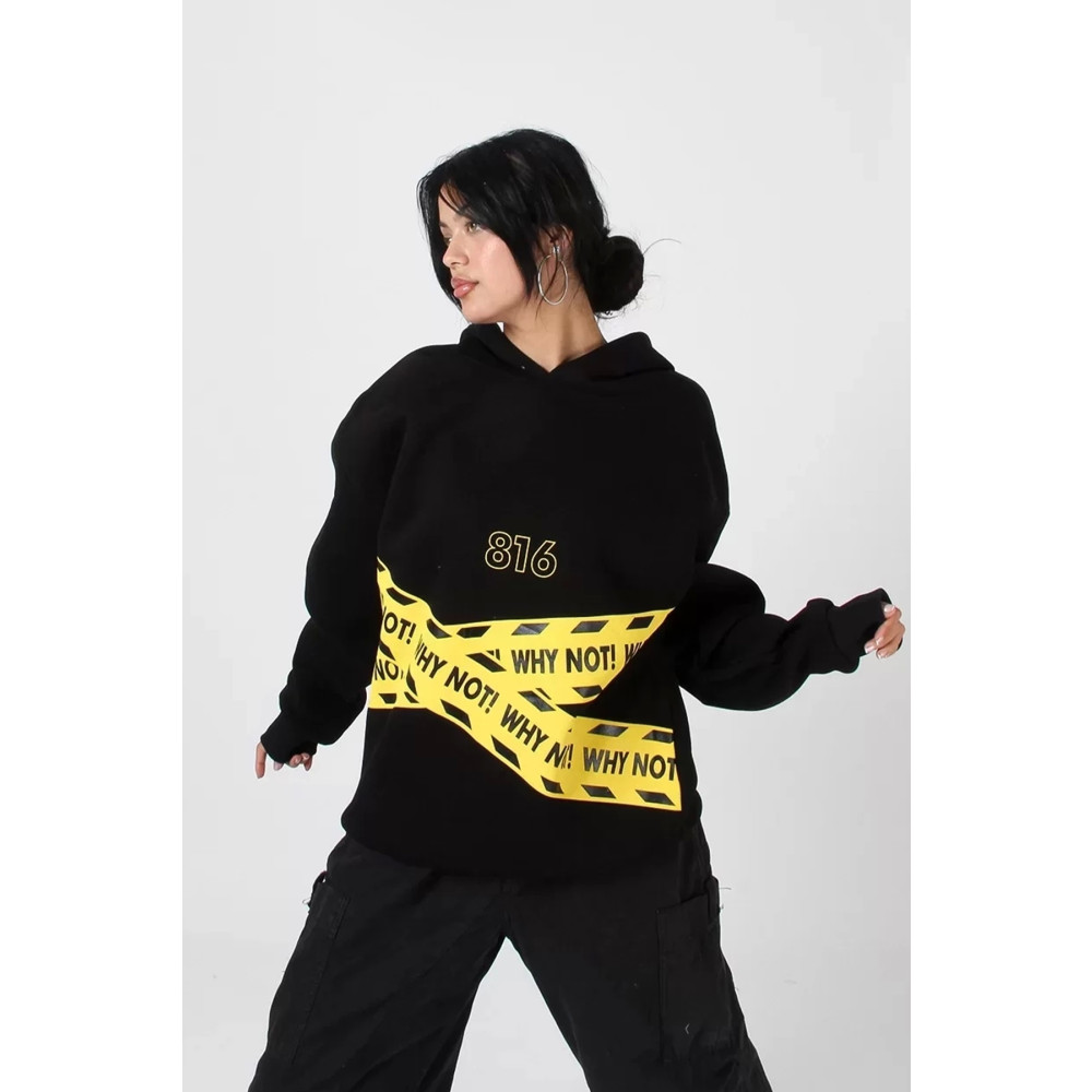 Bak Moda Why Not Baskılı Siyah Oversize Unisex Kapüşonlu Sweatshirt L/XL Beden Bayan Sweatshirt Fiyatı