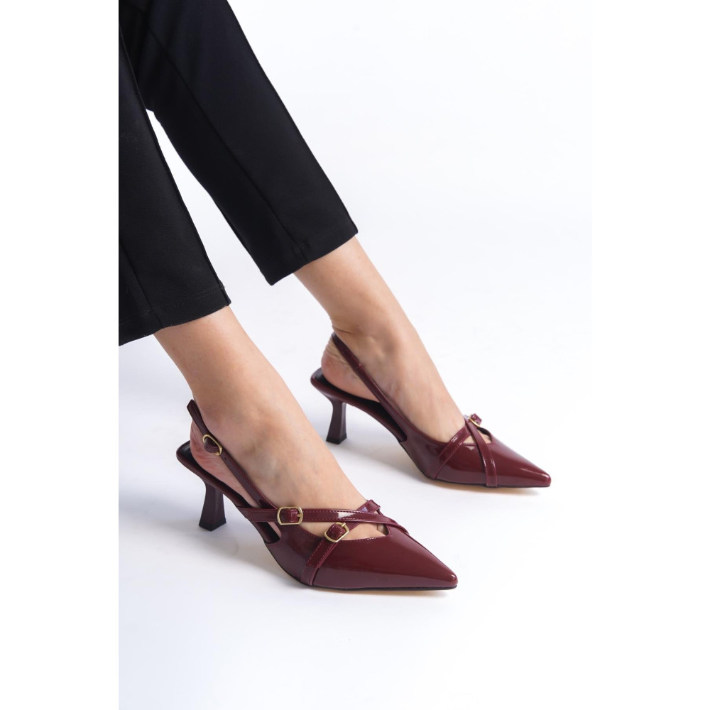 Bak Store Cherry Red Bordo Rugan Sivri Burun Tokalı 5 Cm Topuklu Ayakkabı Stiletto 40 Beden Topuklu Ayakkabı Fiyatı