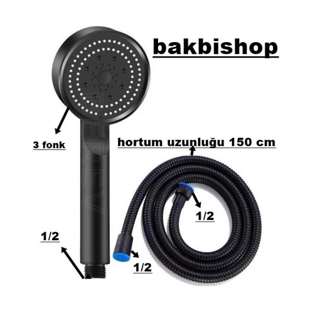 Bakbishop 5 Fonksiyonlu Yüksek Basınçlı Duş Başlığı 150 cm Duş Hortum, Siyah Duş Seti Duş Seti Fiyatı