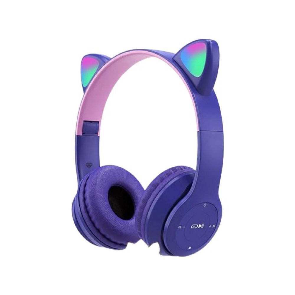 Bakeey Çocuk Kulaklık Kedi Kulak Mikronlu Hafıza Kartı LED Işıklı Aux Kedili Kablosuz Bluetooth Kulaklık - Mor Bluetooth Kulaklık Fiyatı