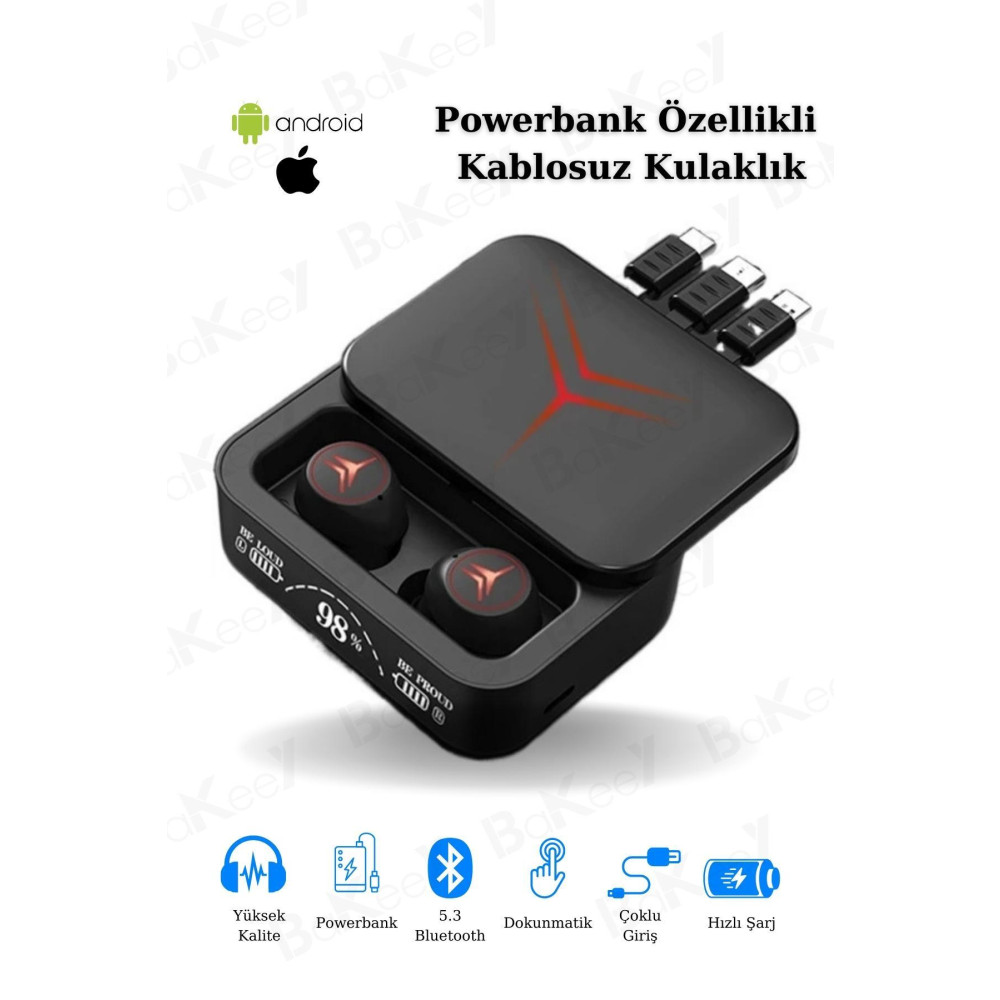 Bakeey M88 Plus Powerbank Özellikli Göstergeli Hd Mikrofon Kablosuz Bluetooth Kulaklık Kulak İçi Kulaklık Fiyatı