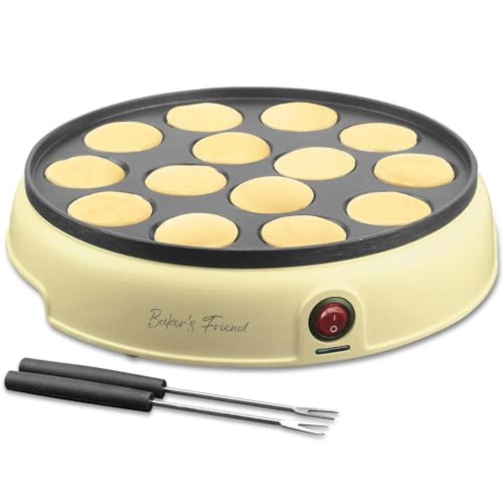 Baker's Friend Mini Pancakes Maker Machine, Dutch Mini Pancake Griddle, 14 Holes Electric Poffertjes Pan, Ideal for Breakfast, Snacks, Desserts & More, Yellow