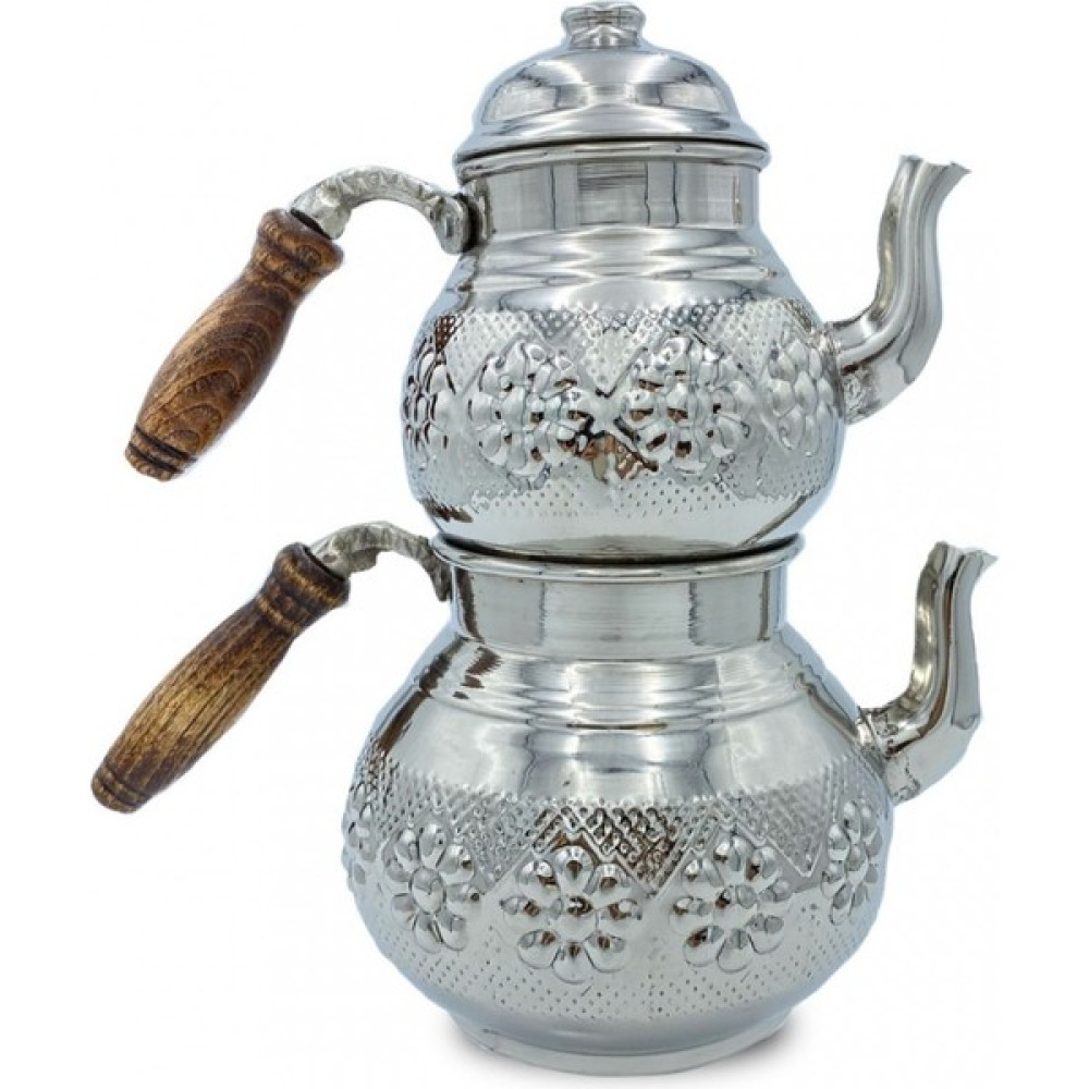 Bakır Büyük Boy Papatya Desenli Nikelajlı Çaydanlık Çay / Çaydanlık Setleri Fiyatı