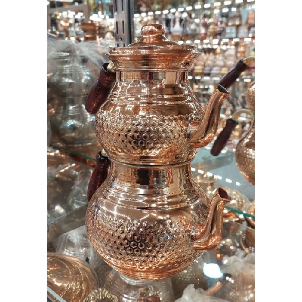 Bakır Center Bakır Çaydanlık El Işlemesi Zımba Desenli Gümüş Bakır Çaydanlık Büyük Aile Boy Bakır Demlik Çay / Çaydanlık Setleri Fiyatı