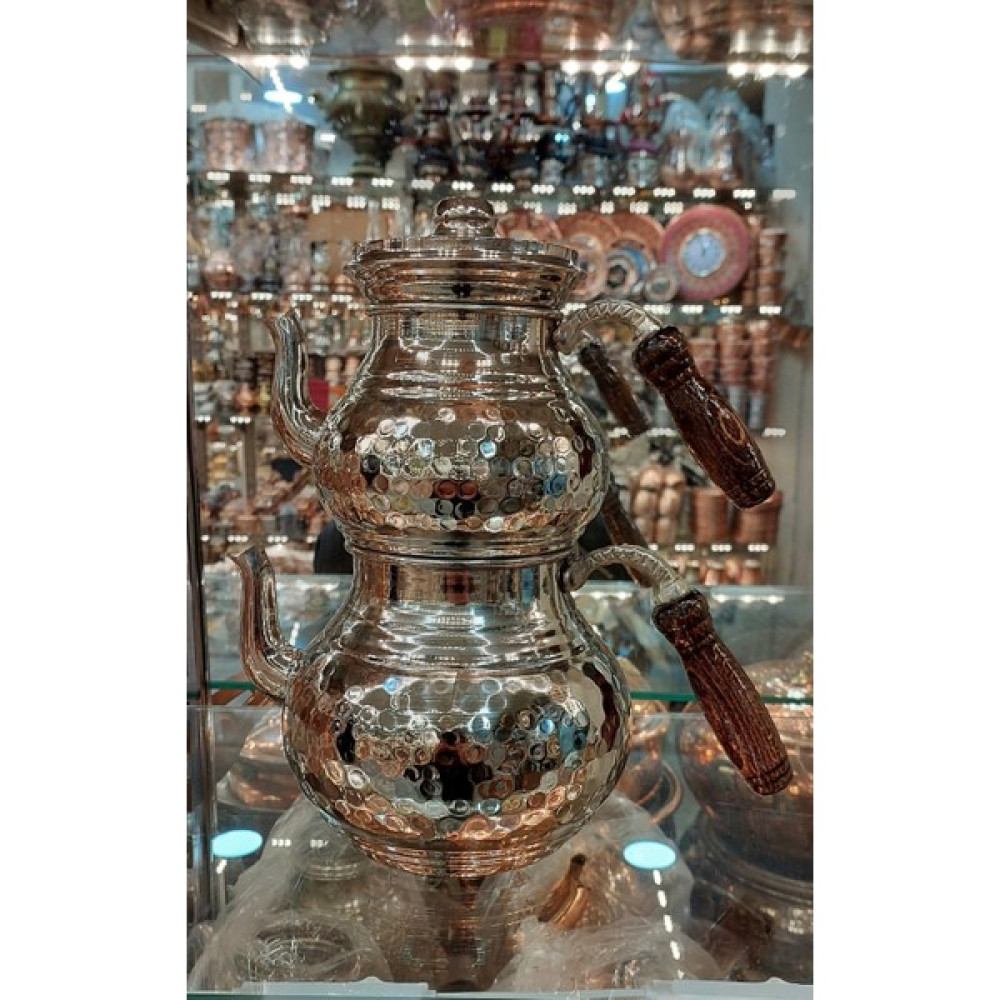 Bakır Center Gümüş Bakır Çaydanlık & Bakır Demlik El Dövmesi Dövme Desenli Gümüş Bakır Çaydanlık Büyük Aile Boy - 0 Çay / Çaydanlık Setleri Fiyatı