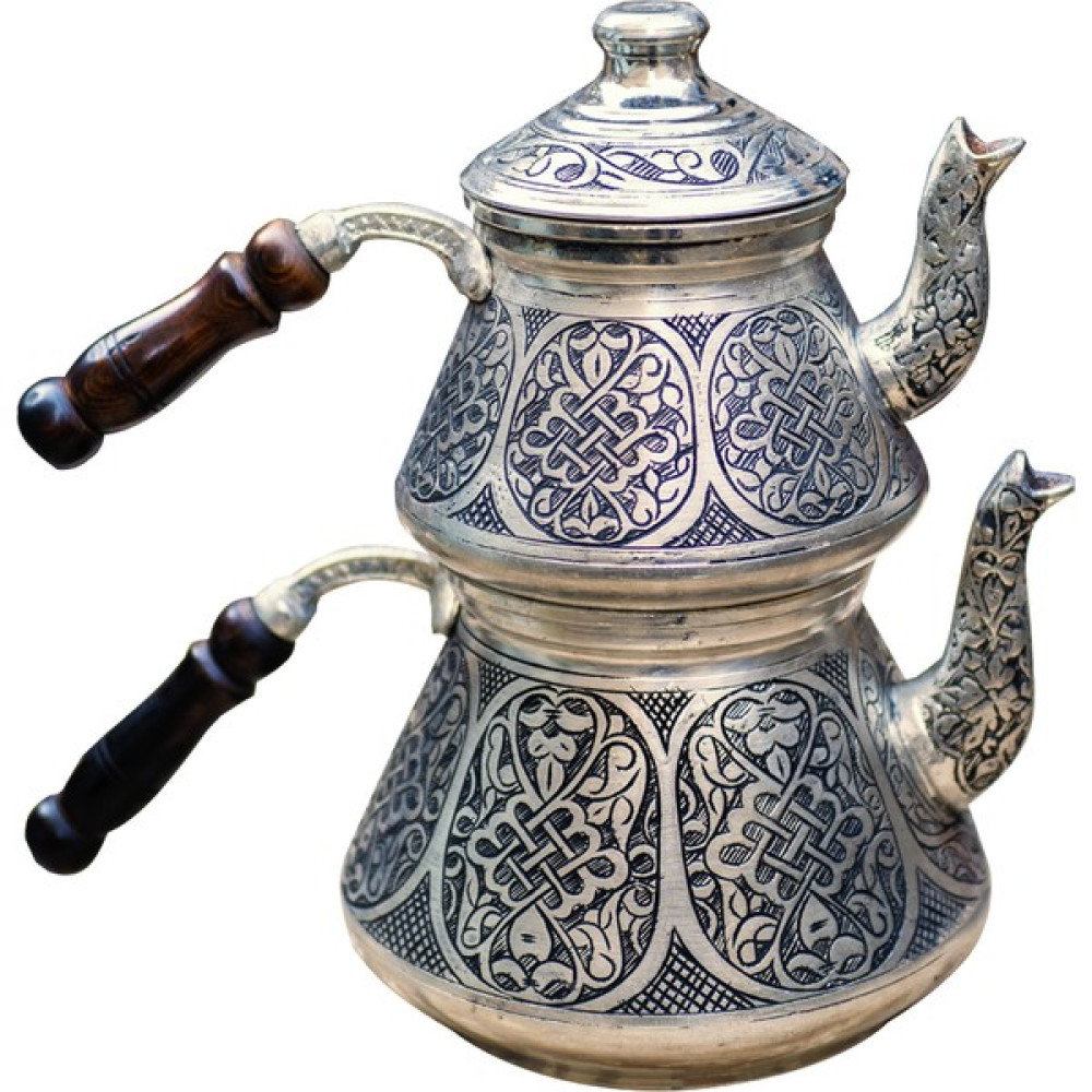 Bakır Concept Bakır Çaydanlık Ağır İşlemeli Gümüş Renk (Kalaylı) Çay / Çaydanlık Setleri Fiyatı