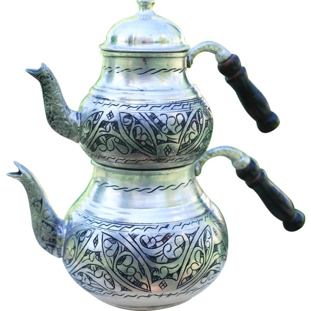 Bakır Concept Bakır Çaydanlık Oyma Nakışlı Gümüş Renk (Kalaylı) Çay / Çaydanlık Setleri Fiyatı