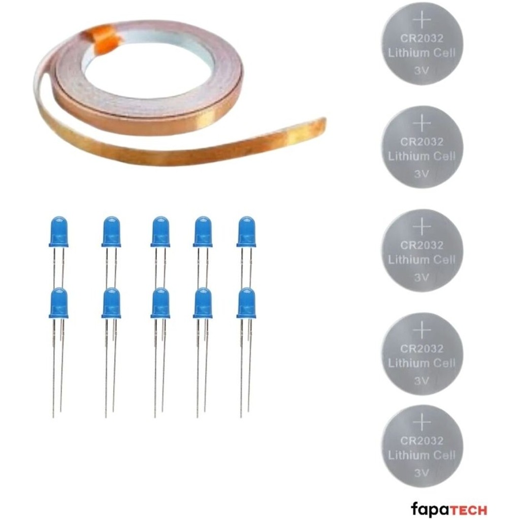 Bakır Folyo Iletken Bant ,CR2032 Lityum Pil ,5mm LED Mavi Seti – Kağıttan Devre Kit Hobi Elektroniği Fiyatı