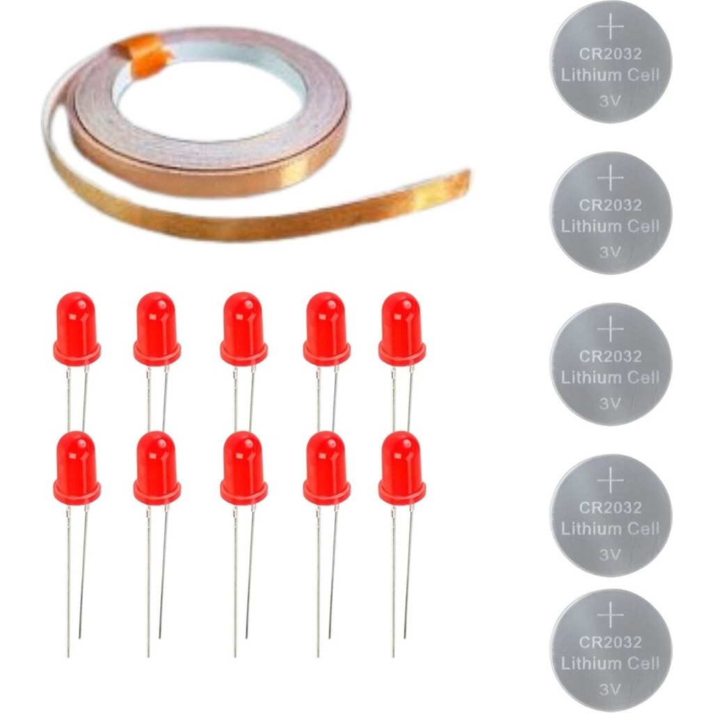 Bakır Folyo Iletken Bant ,CR2032 Lityum Pil ,5mm LED Seti – Kağıttan Devre Kit Hobi Elektroniği Fiyatı