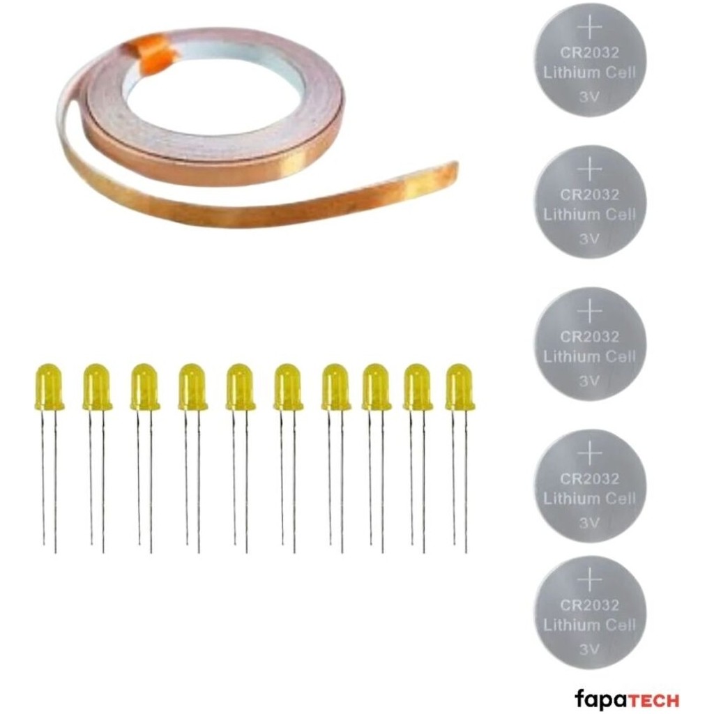 Bakır Folyo Iletken Bant ,CR2032 Lityum Pil ,5mm Sarı LED Seti – Kağıttan Devre Kit Hobi Elektroniği Fiyatı