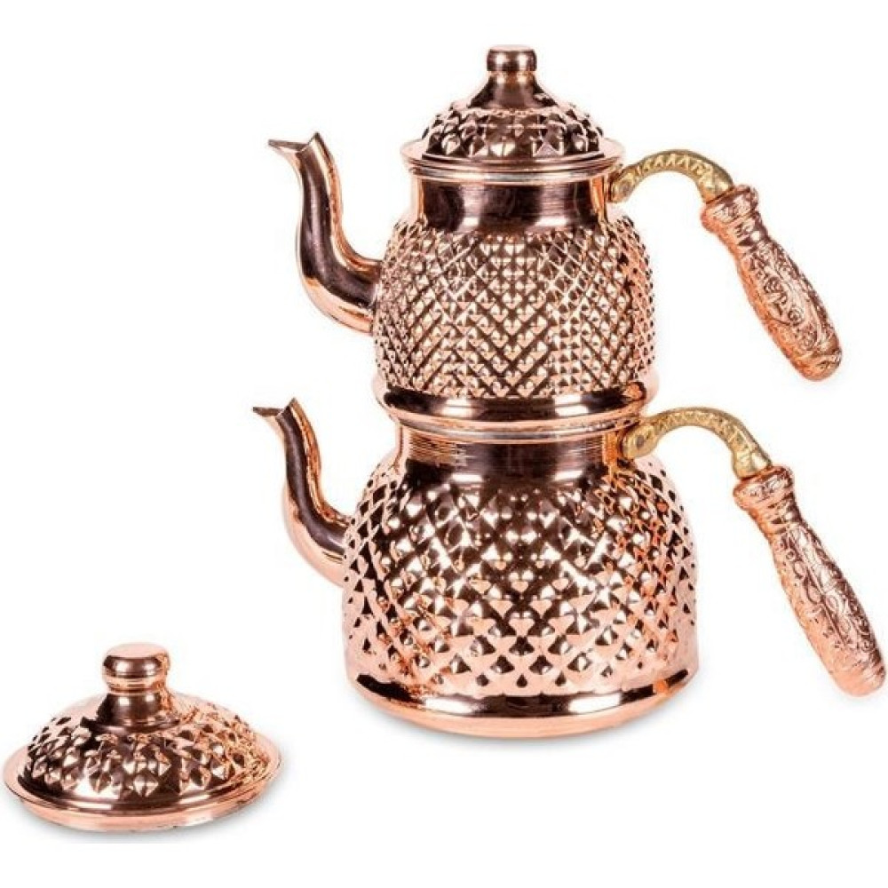 Bakır Sevgim Bakır Çaydanlık Piramit Desenli Çay / Çaydanlık Setleri Fiyatı