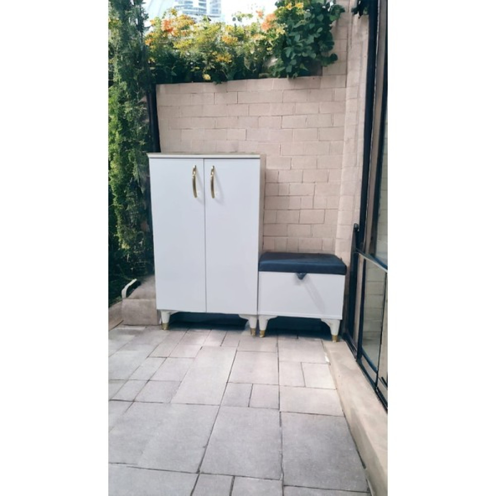 Baku Home 2 Kapaklı Ayakkabılık Dolabı Puflu Oturaklı Ayakkabılık Dolabı - Beyaz Ayakkabılık Fiyatı