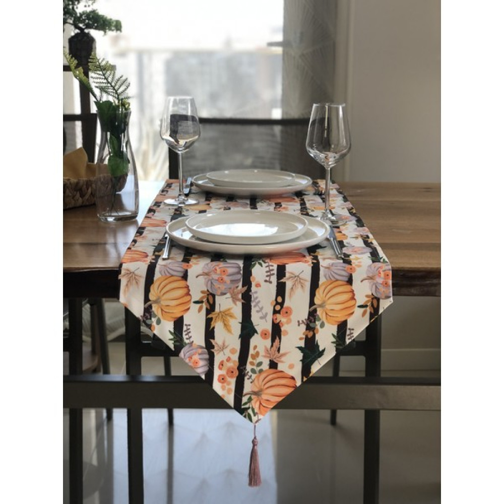 Bal Kabağı Desenli Runner Örtü - Renkli - 40 x 140 cm Masa Örtüsü Fiyatı